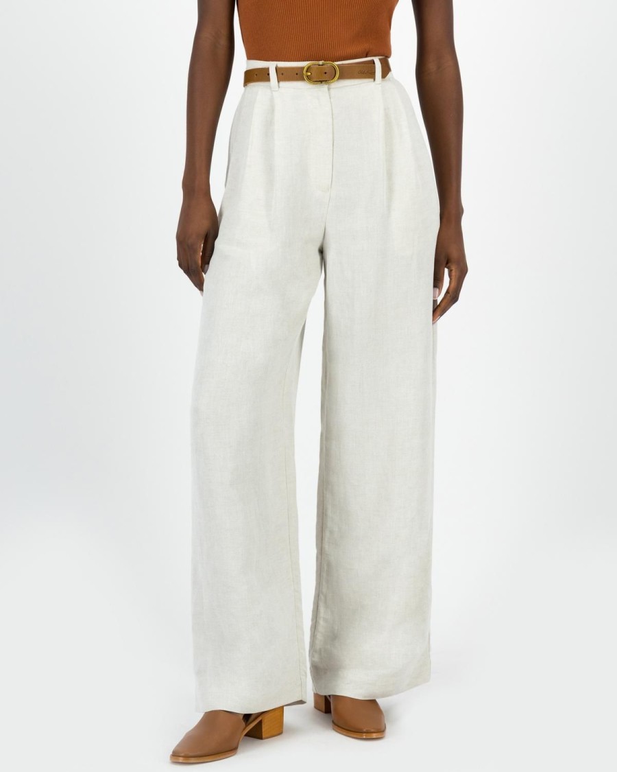 Old Khaki Pants | Women'S Ally Linen Pleated Pants Stone