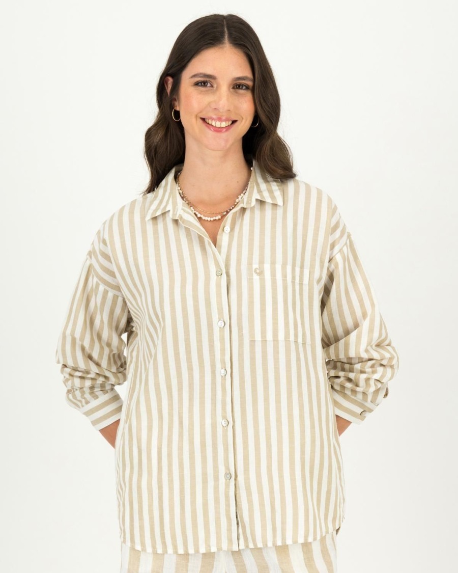 Old Khaki Shirts & Blouses | Women'S Nova Boyfriend Shirt Stone