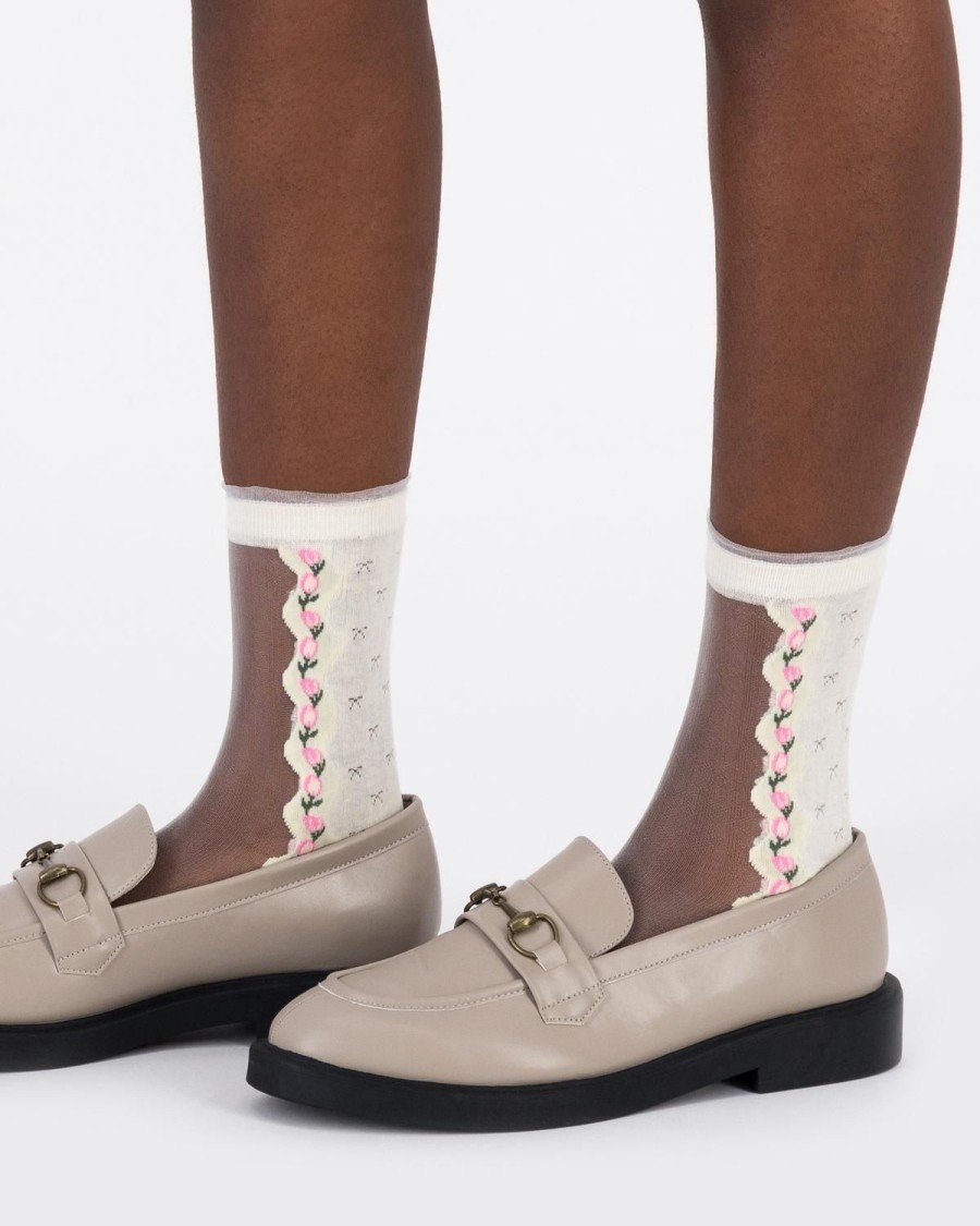 Old Khaki Socks | Women'S Belli Frill Top Mesh Socks Milk