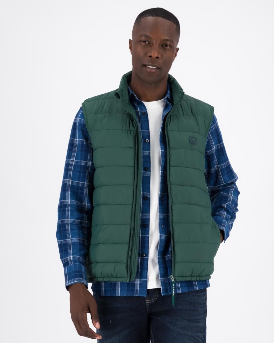 Old Khaki Jackets | Men'S Caleb Rib Stop Quilted Gilet Dark Green