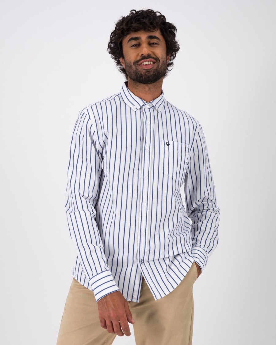 Old Khaki Shirts | Men'S Denton Stripe Slim Fit Shirt White