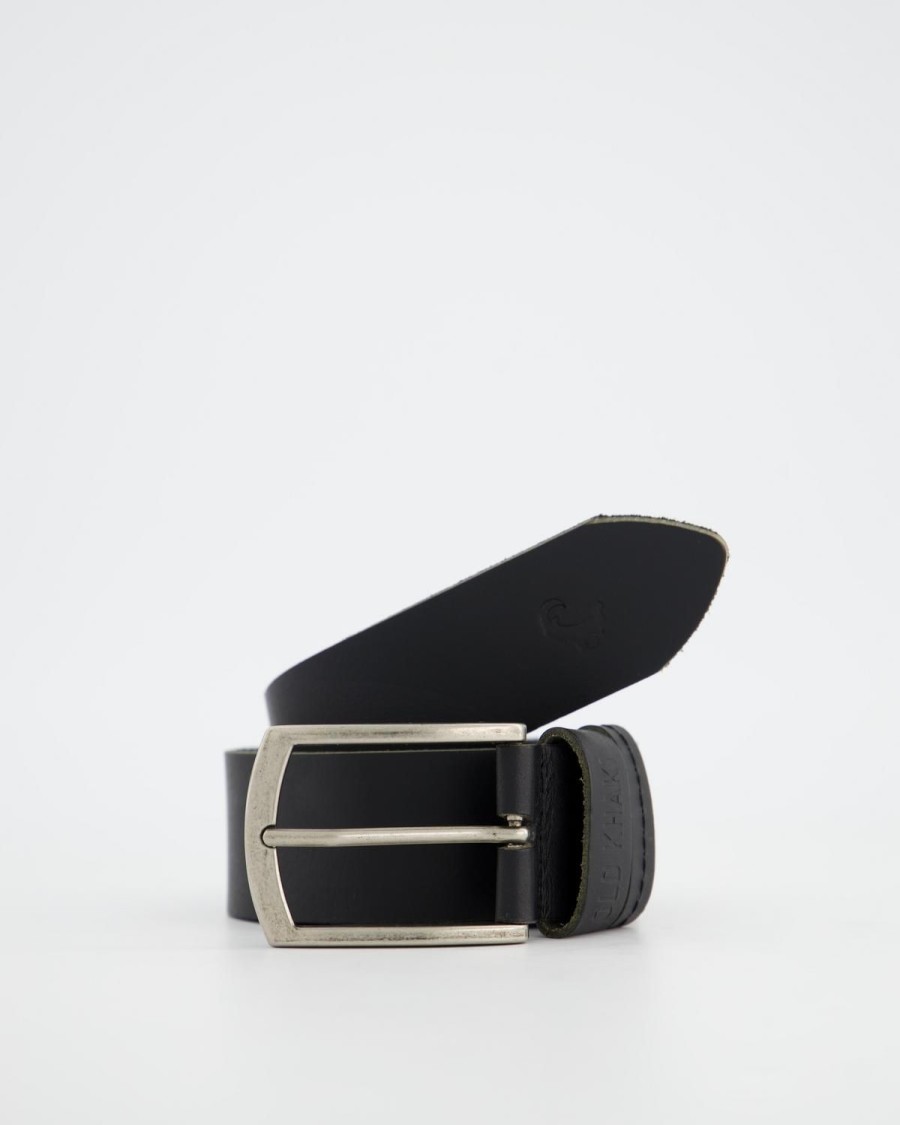 Old Khaki Belts | Cyprus Stud And Loop Detail Leather Belt Black