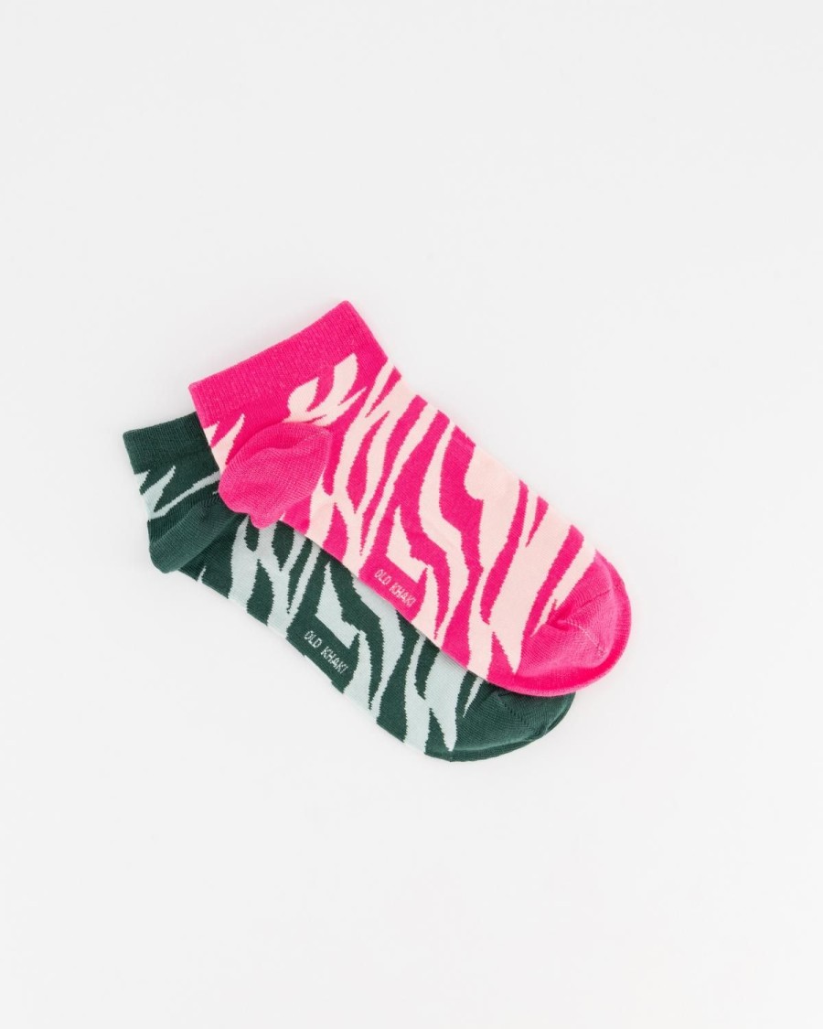 Old Khaki Socks | Women'S Zebra Stripe Print Anklet Socks 2-Pack Green