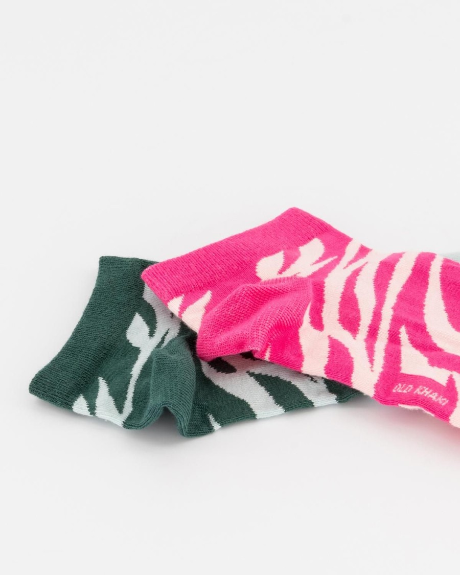 Old Khaki Socks | Women'S Zebra Stripe Print Anklet Socks 2-Pack Green