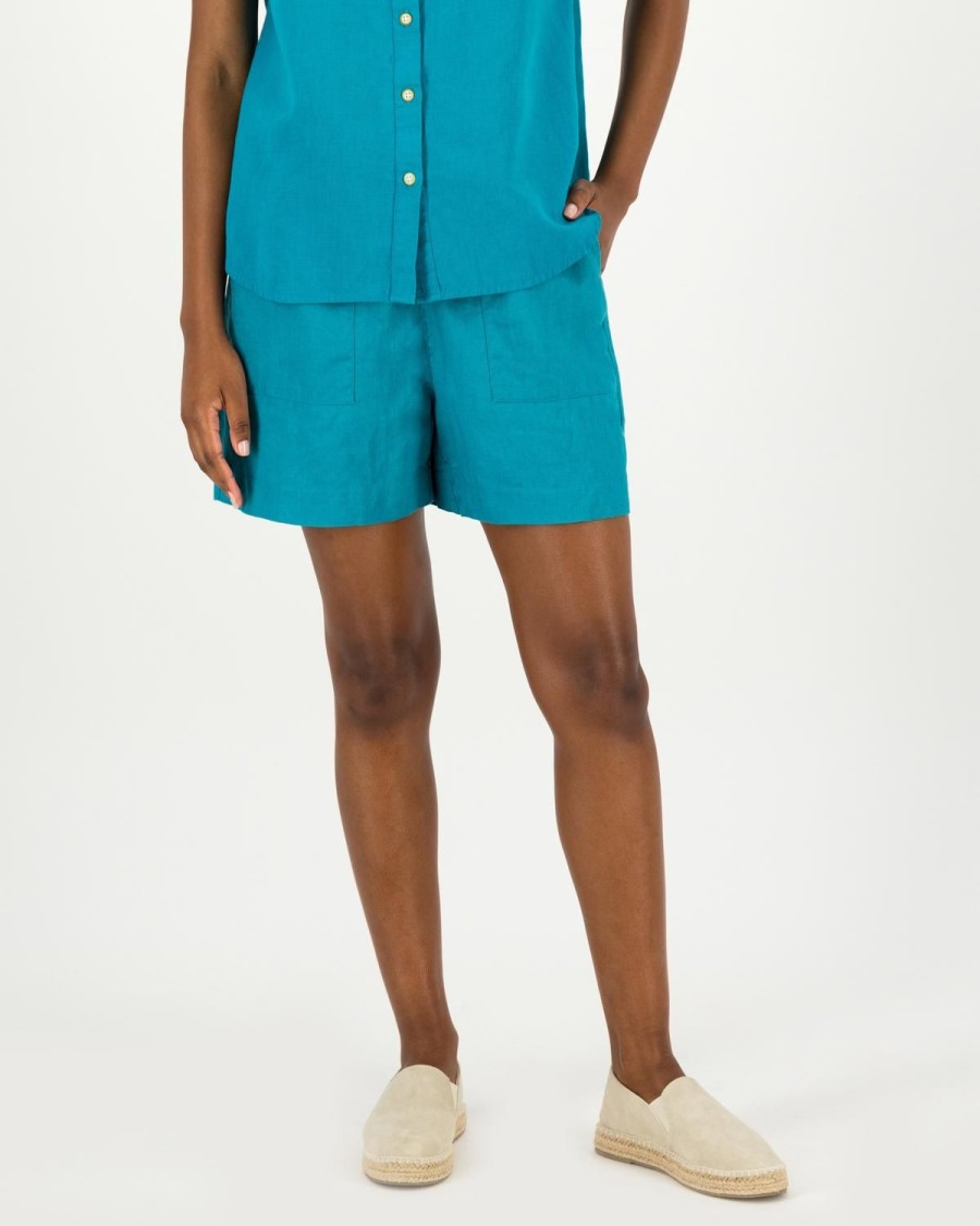 Old Khaki Shorts | Amber Linen Shorts Teal