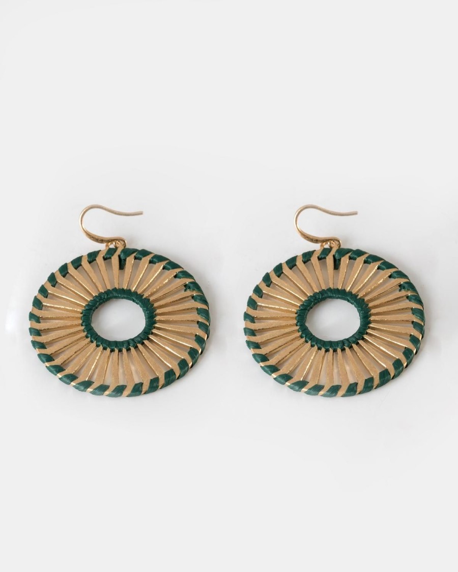 Old Khaki Jewellery | Women'S Straw & Metal Circle Drop Earring Teal