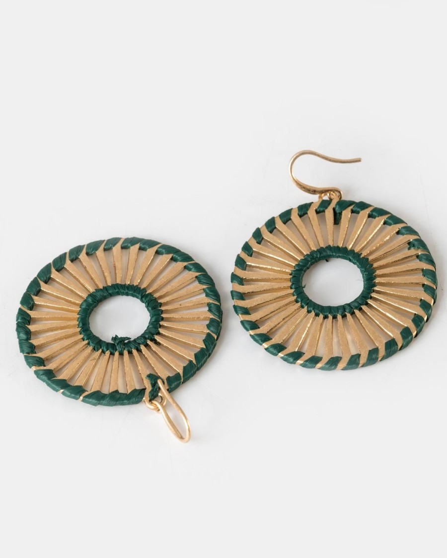 Old Khaki Jewellery | Women'S Straw & Metal Circle Drop Earring Teal