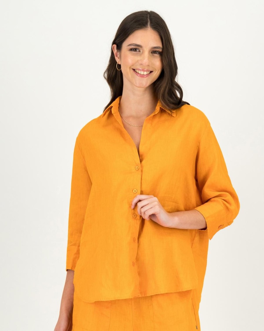 Old Khaki Shirts & Blouses | Women'S Maya Linen Shirt Orange