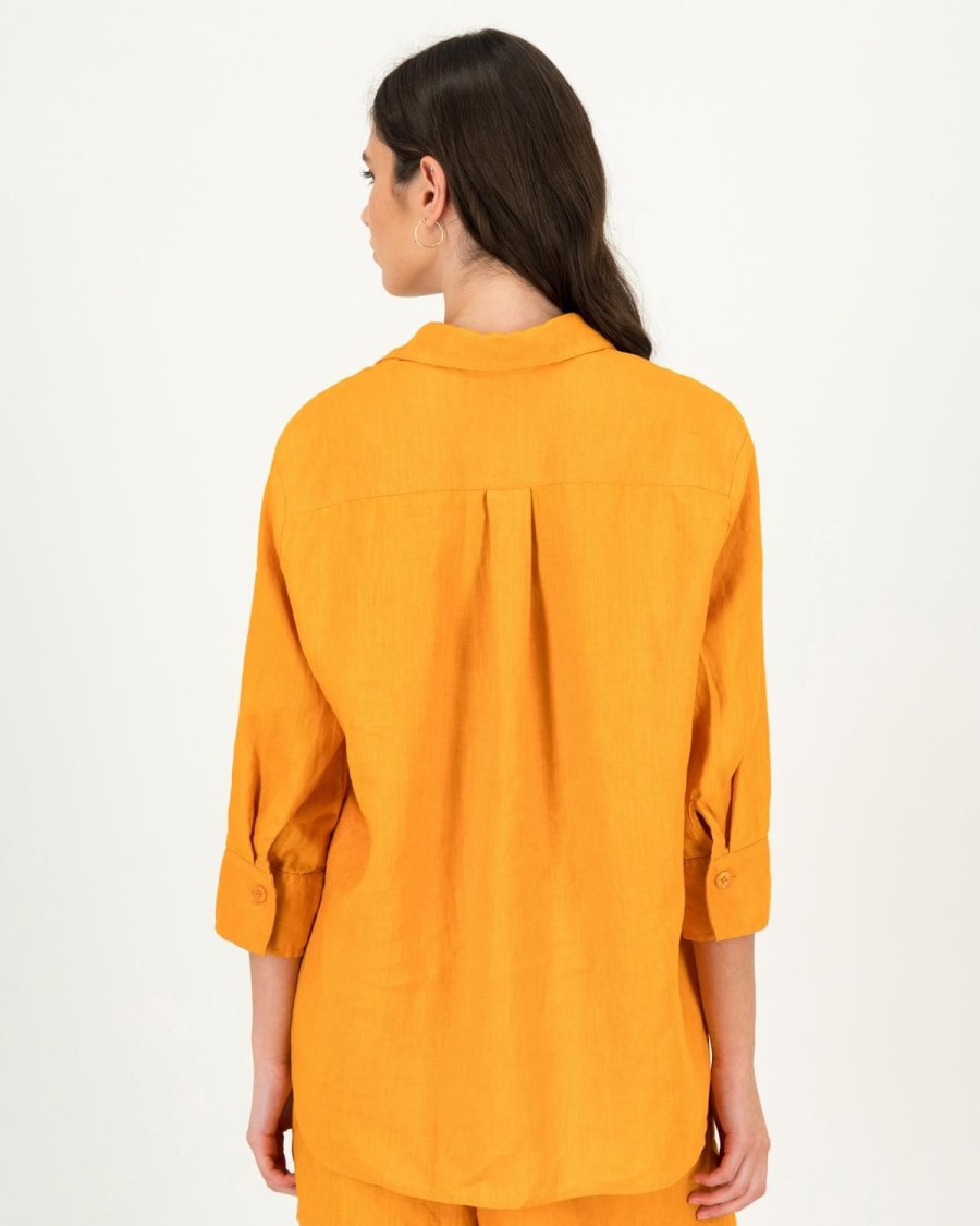 Old Khaki Shirts & Blouses | Women'S Maya Linen Shirt Orange