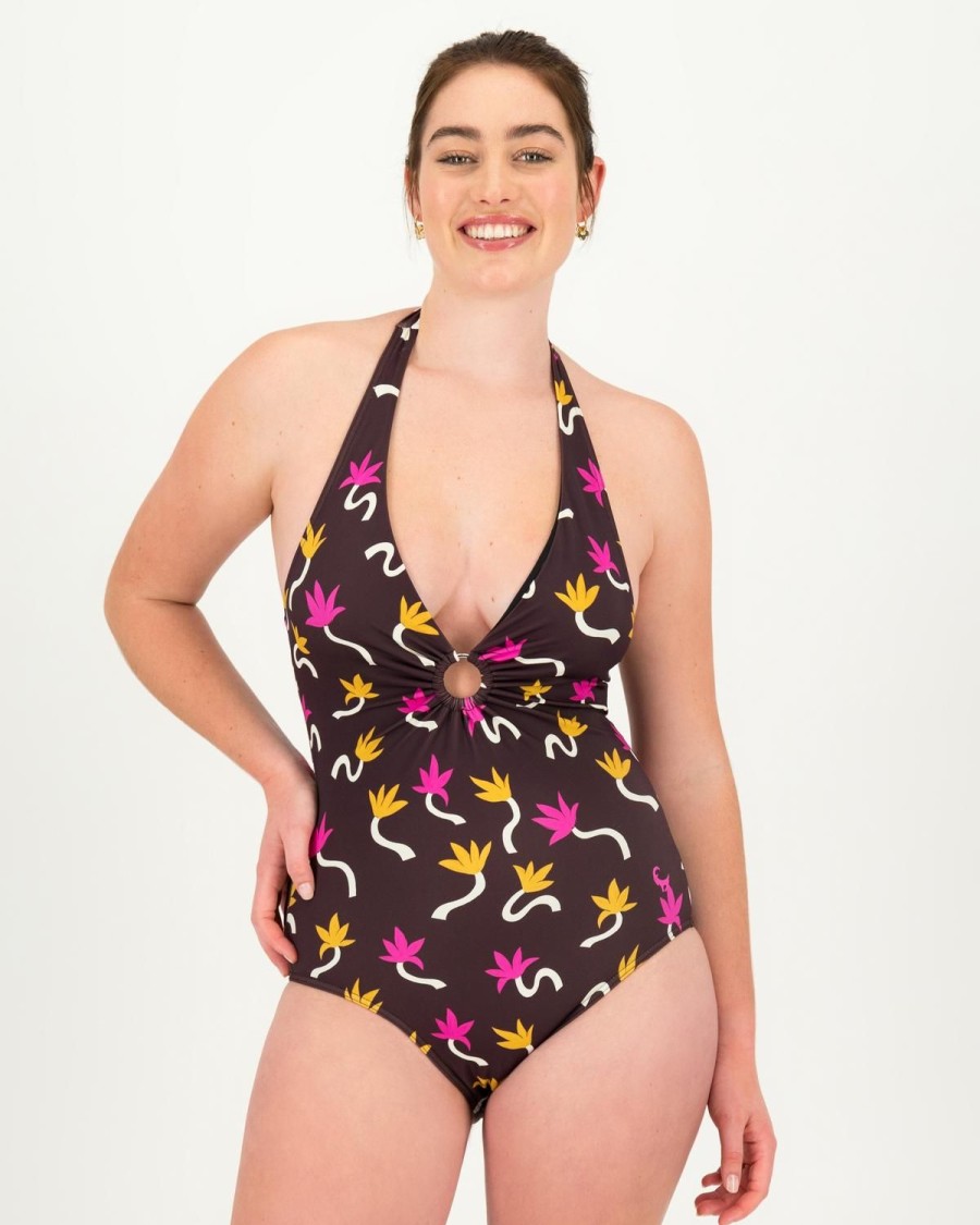 Old Khaki Swim | Women'S Suki Halter One-Piece Swimsuit Chocolate