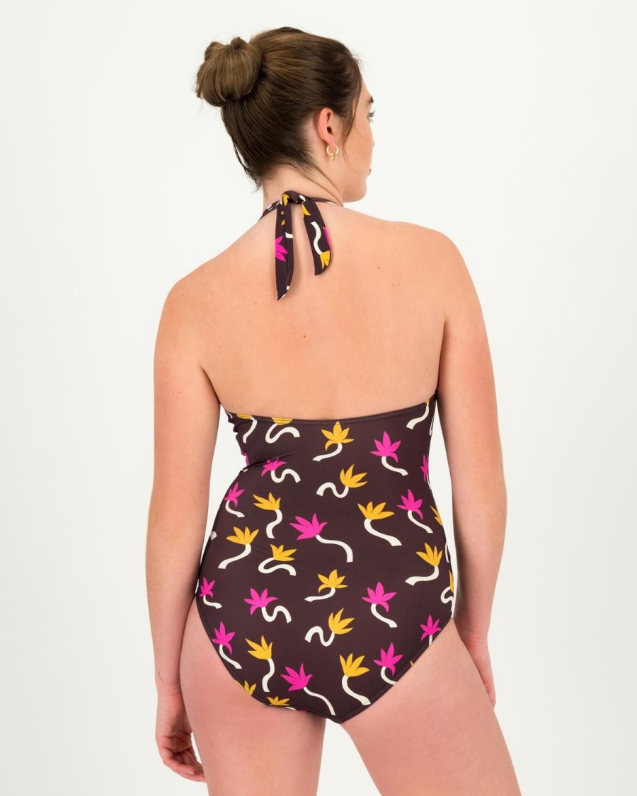 Old Khaki Swim | Women'S Suki Halter One-Piece Swimsuit Chocolate