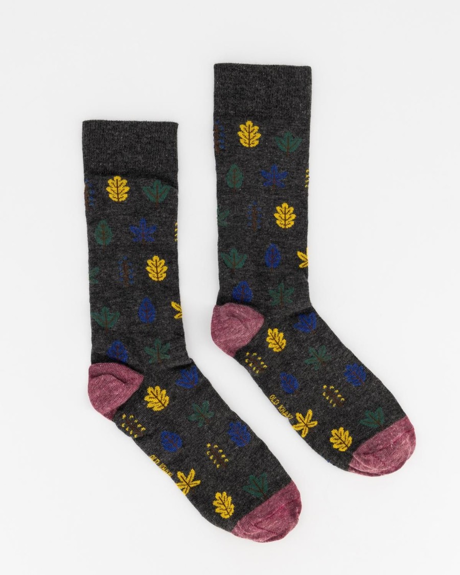 Old Khaki Socks & Underwear | Men'S Leaf Print Socks Charcoal