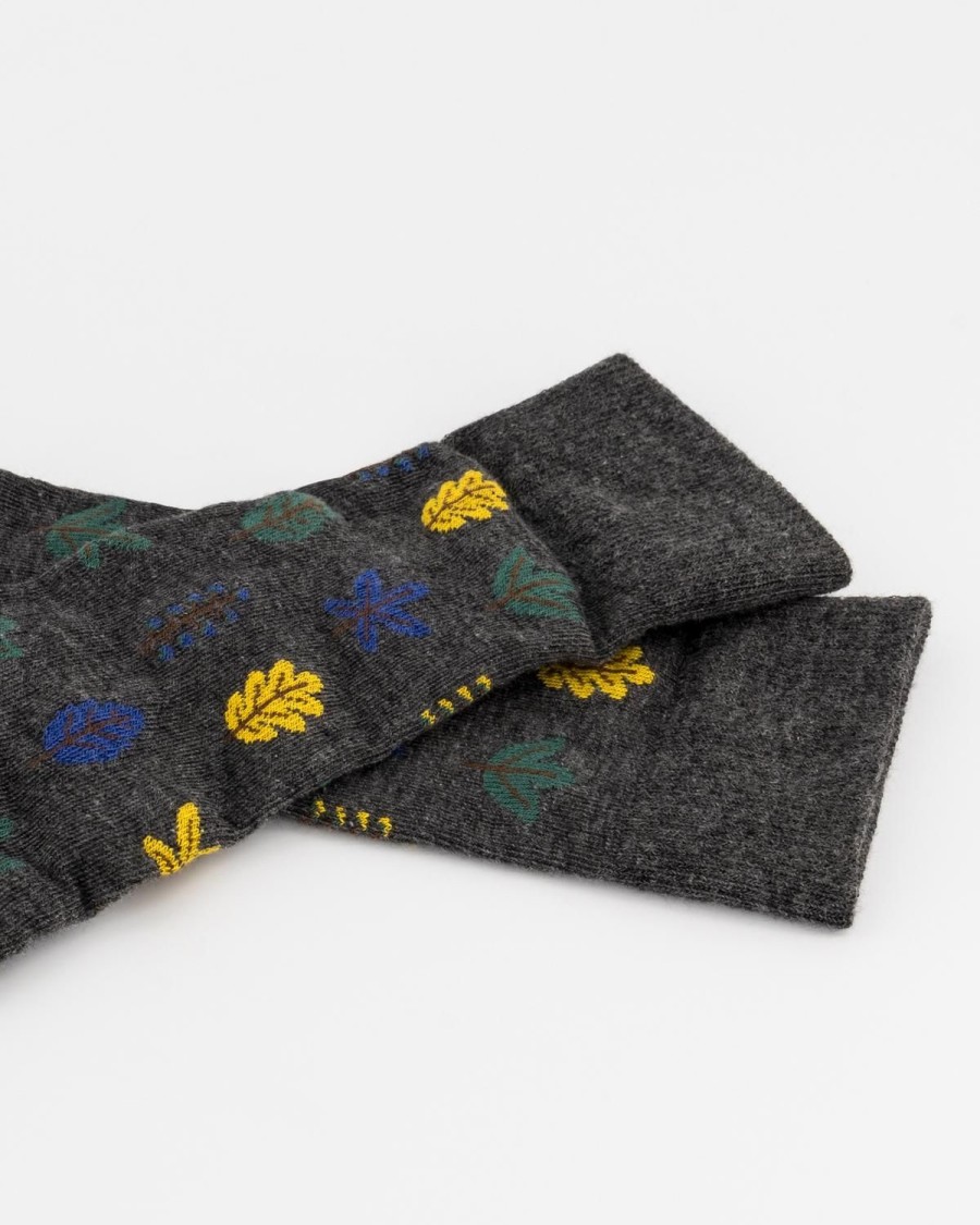 Old Khaki Socks & Underwear | Men'S Leaf Print Socks Charcoal