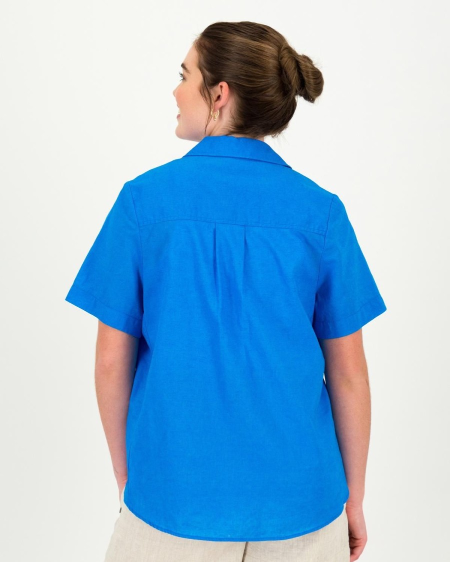 Old Khaki Shirts & Blouses | Women'S Alba Linen Blend Shirt Cobalt