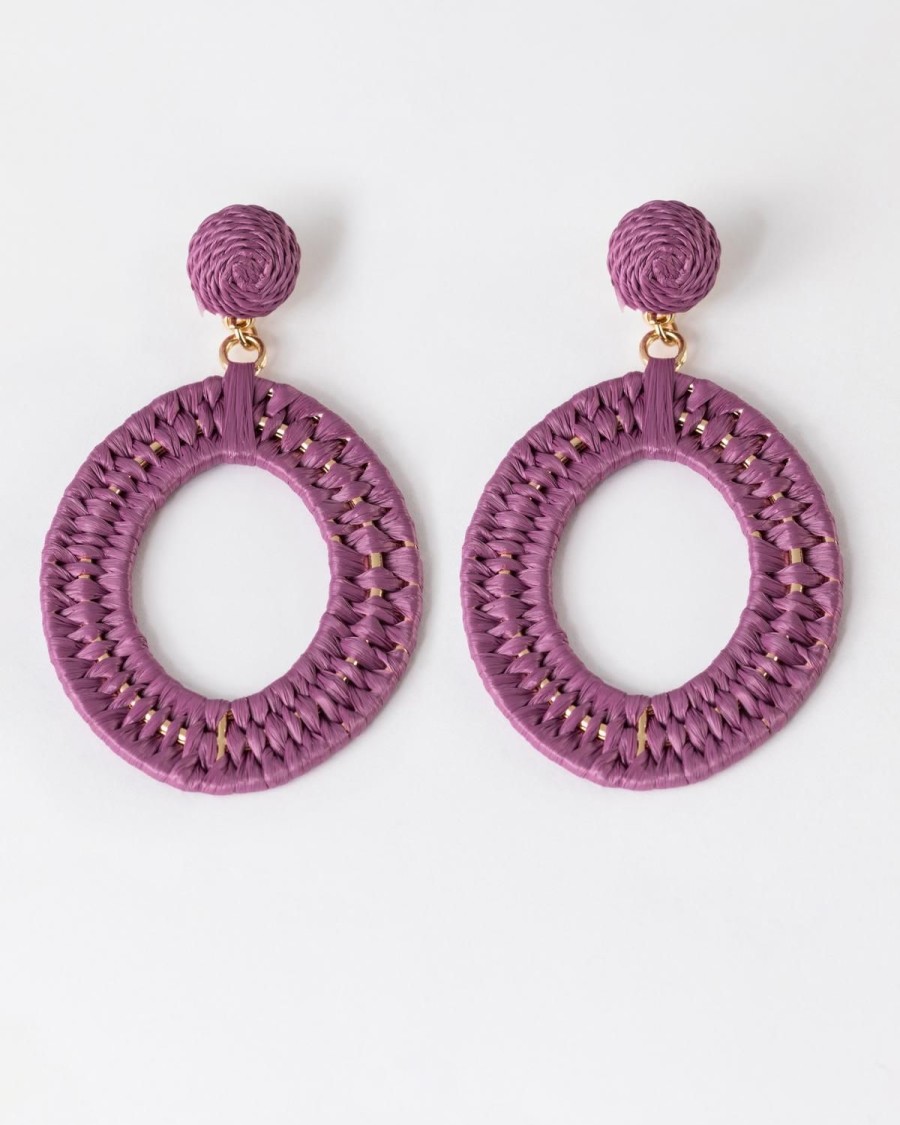 Old Khaki Jewellery | Women'S Straw Double Oval Drop Earrings Berry