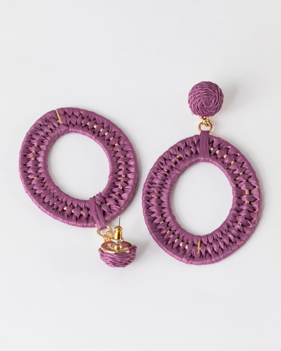 Old Khaki Jewellery | Women'S Straw Double Oval Drop Earrings Berry