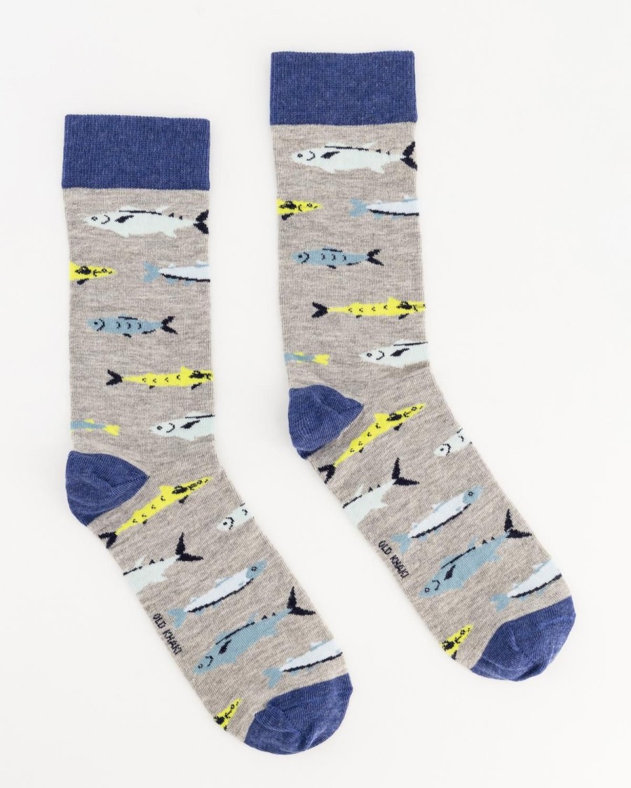 Old Khaki Socks & Underwear | Men'S Tench River Fish Print Socks Light Grey