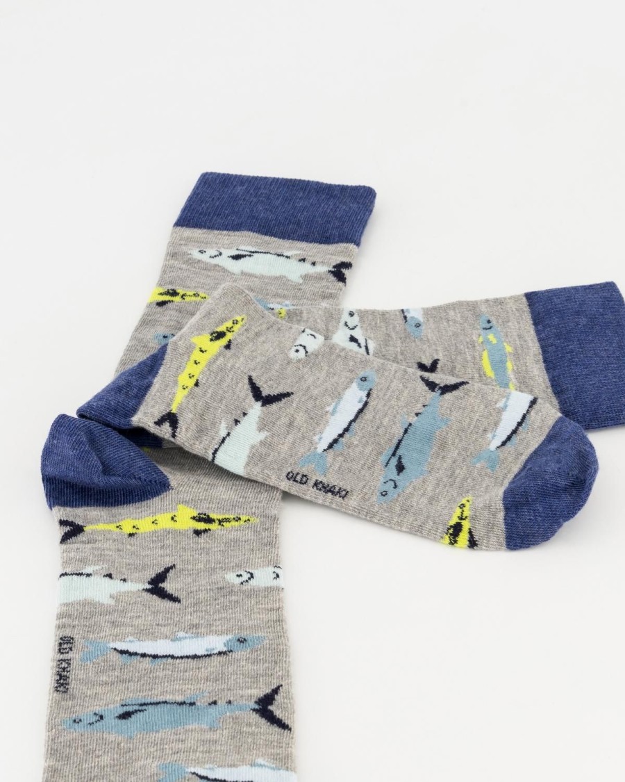 Old Khaki Socks & Underwear | Men'S Tench River Fish Print Socks Light Grey