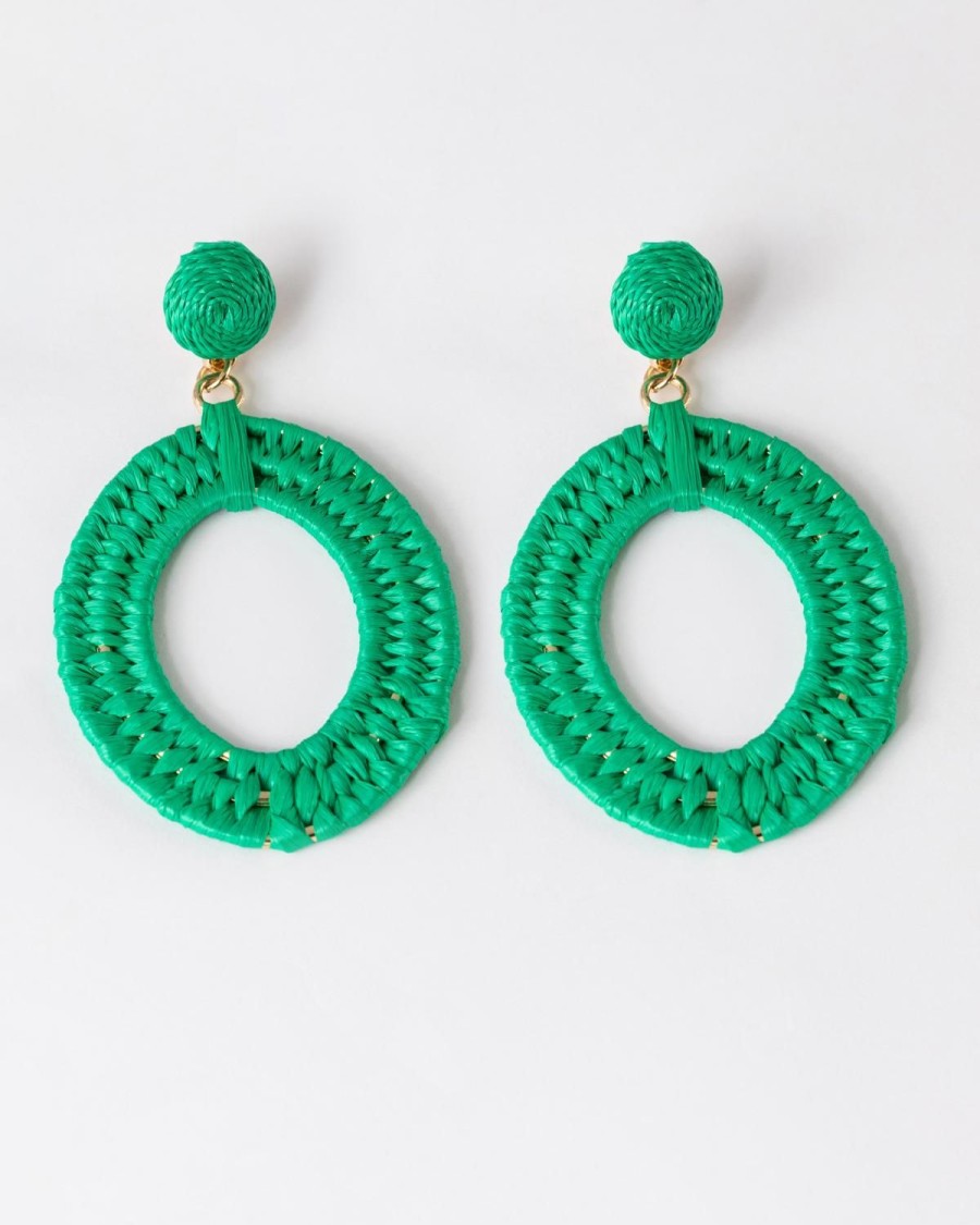 Old Khaki Jewellery | Women'S Straw Double Oval Drop Earrings Green