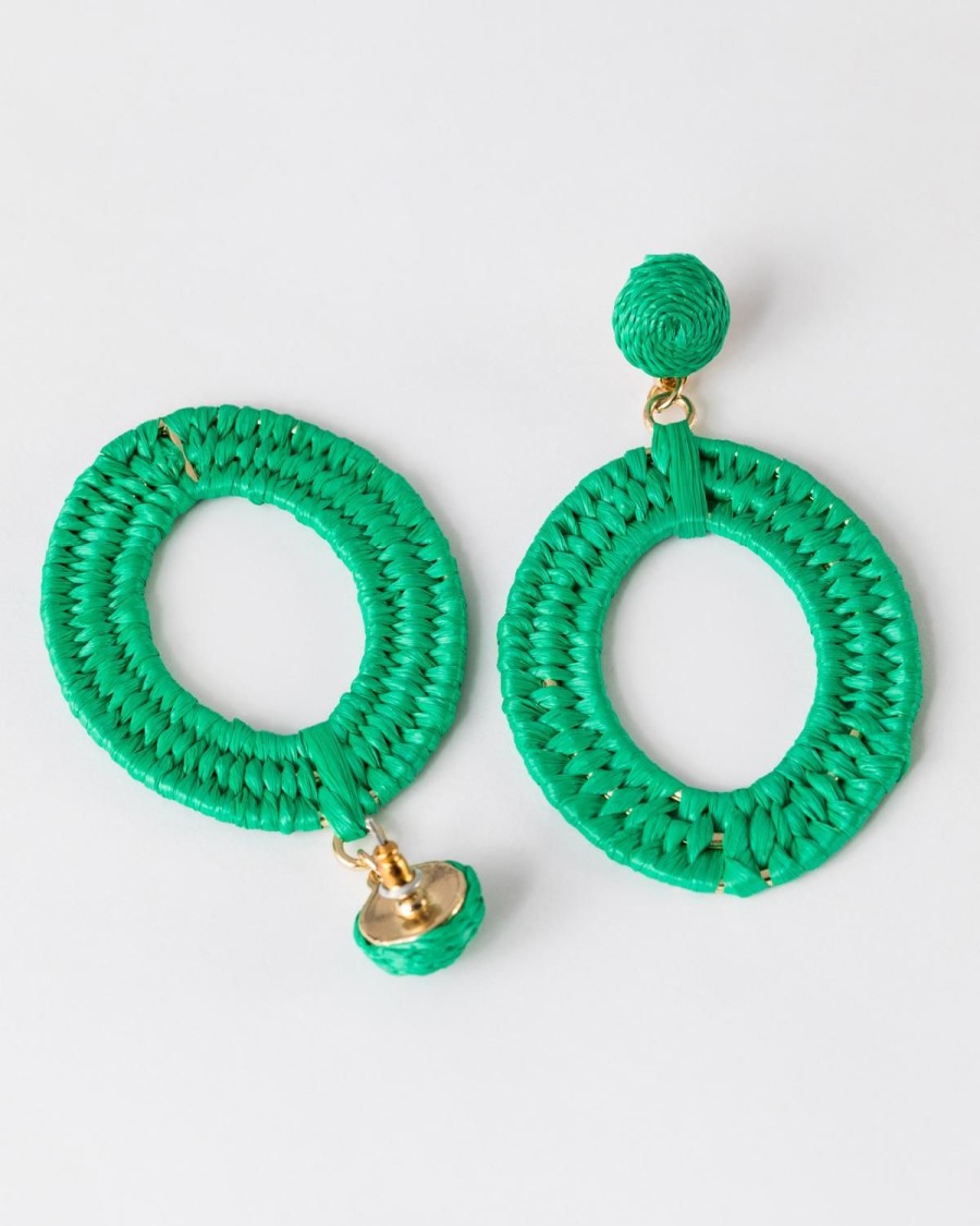 Old Khaki Jewellery | Women'S Straw Double Oval Drop Earrings Green