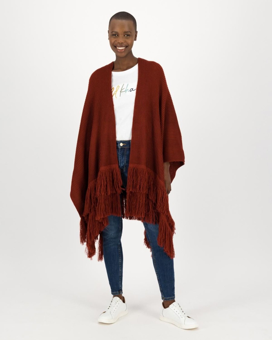 Old Khaki Scarves & Kimonos | Women'S Meana Tassel Shawl Rust