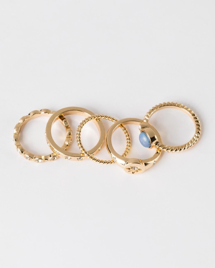 Old Khaki Jewellery | Women'S Embellished Rings 5-Pack Gold