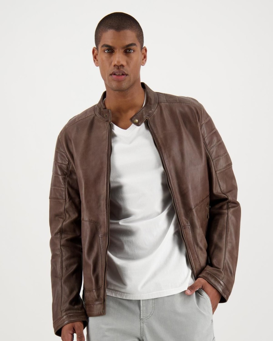 Old Khaki Jackets | Men'S Cam Leather Jacket Brown