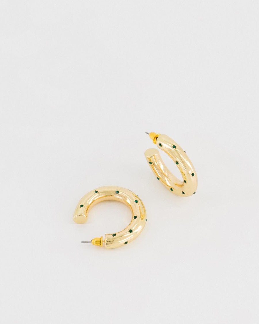 Old Khaki Jewellery | Women'S Chunky Stone Embedded Hoop Earrings Green