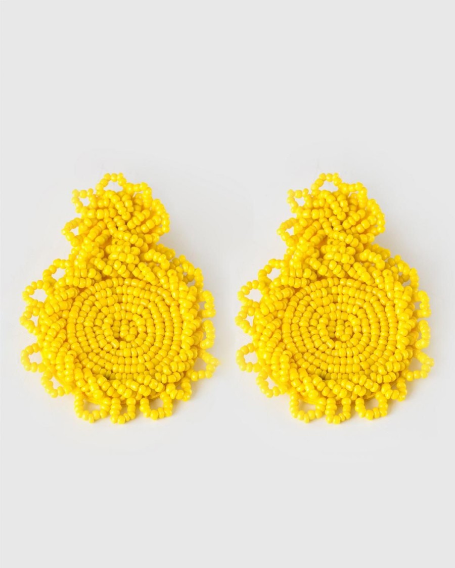 Old Khaki Jewellery | Women'S Bold Beaded Disk Earrings Yellow