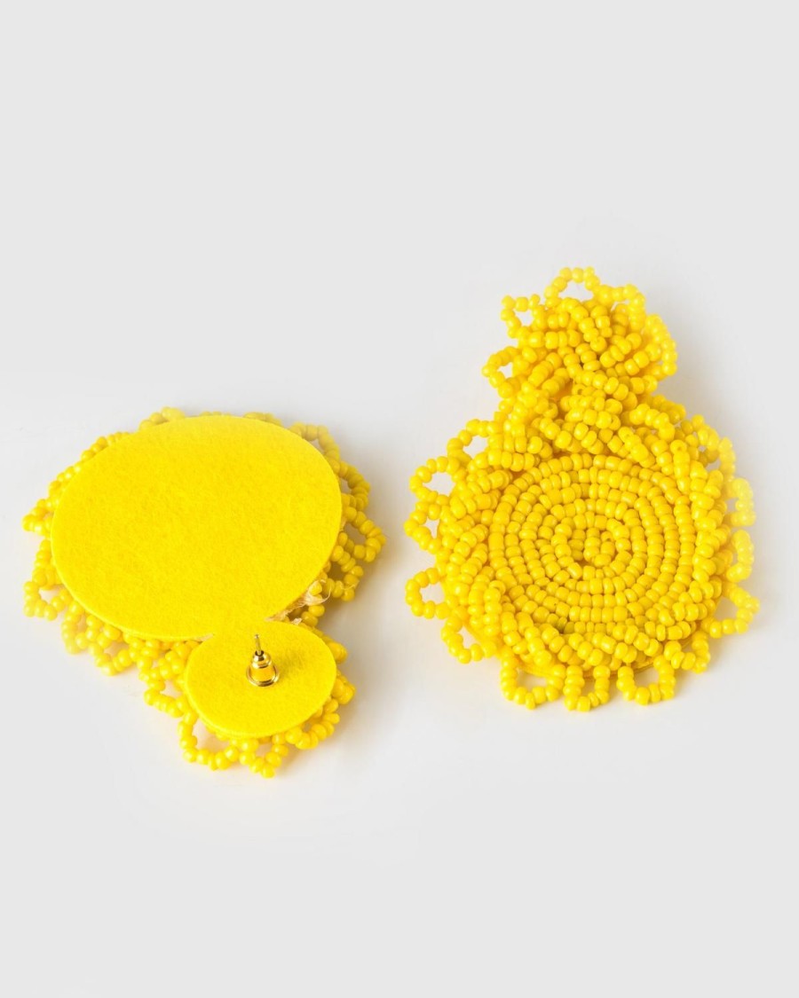 Old Khaki Jewellery | Women'S Bold Beaded Disk Earrings Yellow