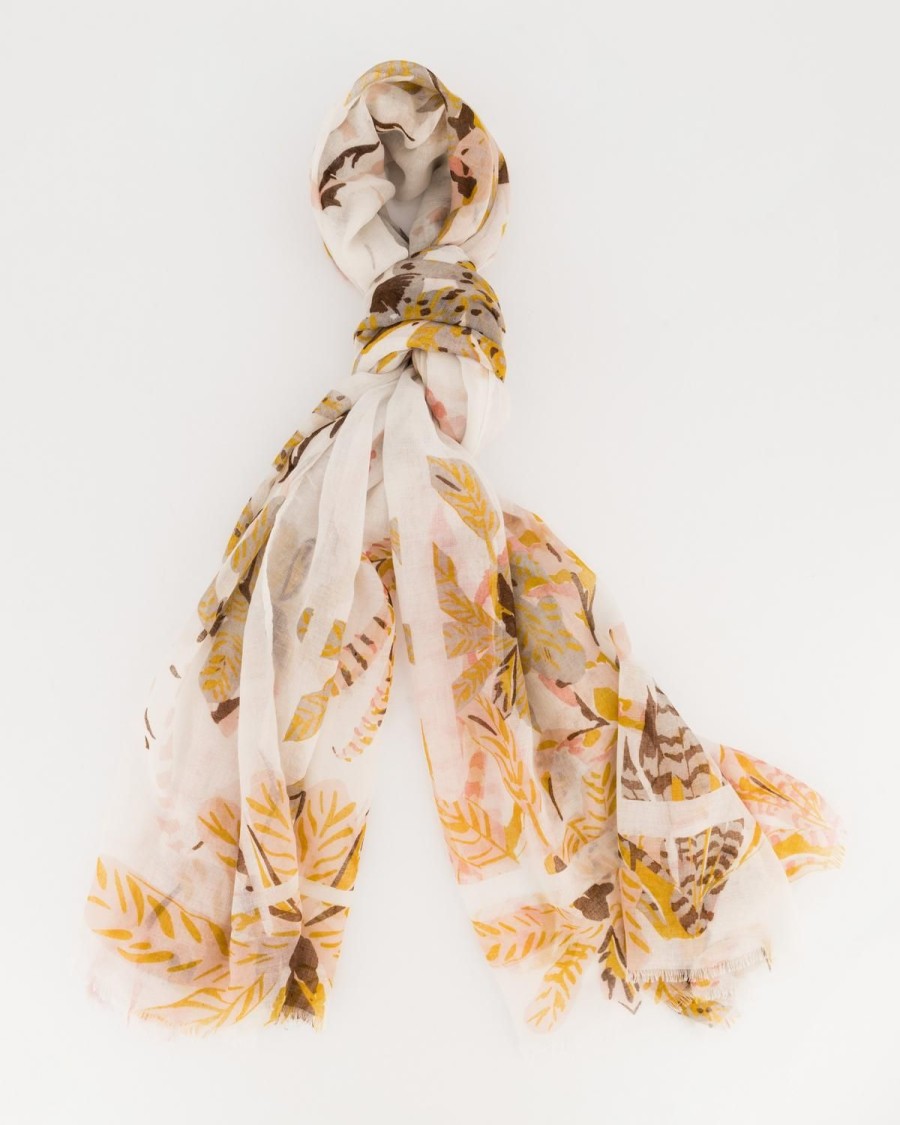 Old Khaki Scarves & Kimonos | Parita Scattered Foliage Print Scarf Milk