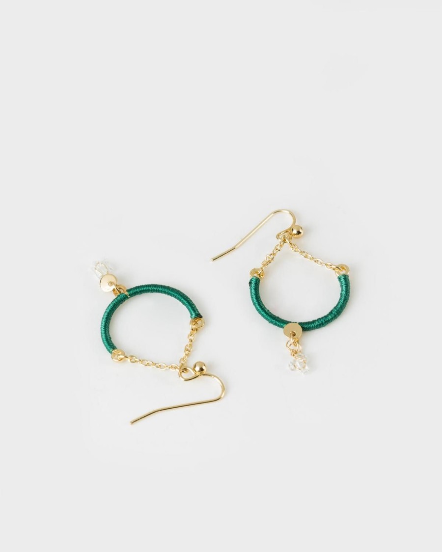 Old Khaki Jewellery | Women'S Thread & Stone Drop Earrings Green