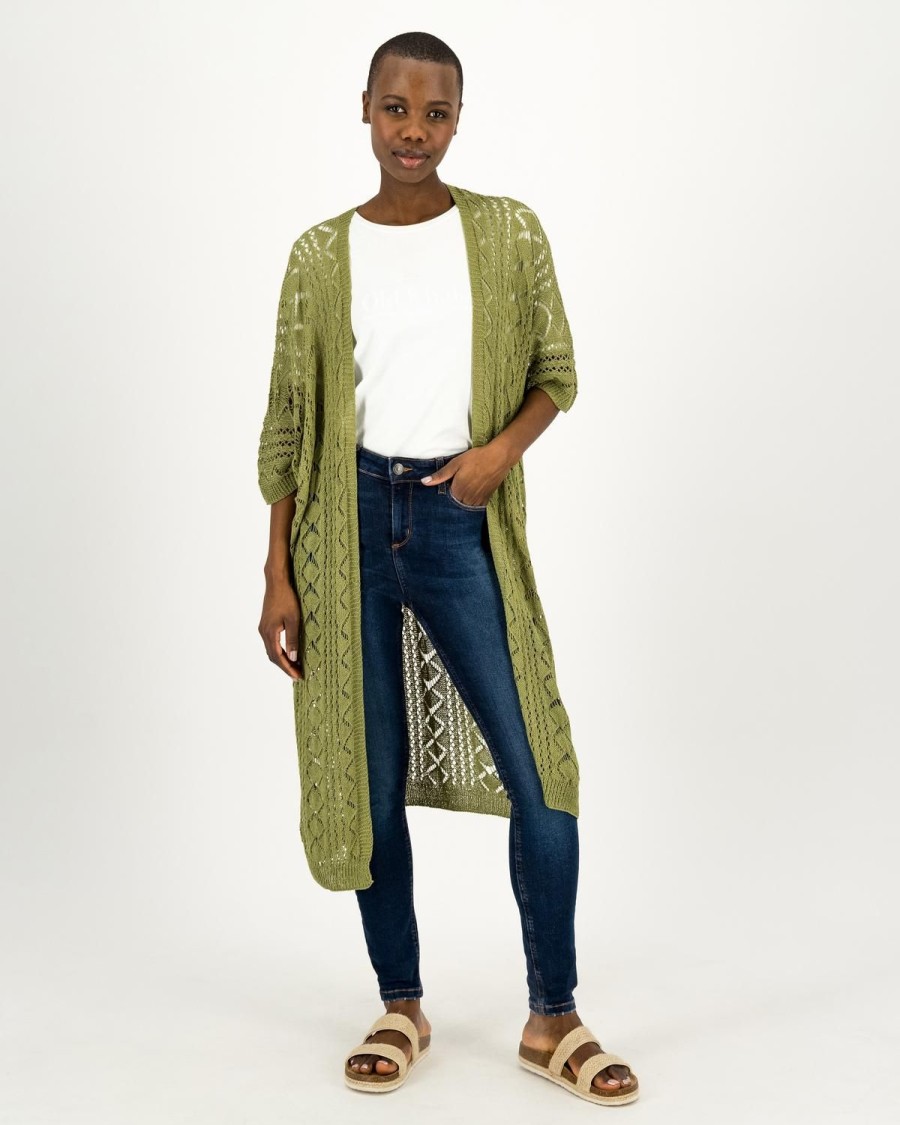 Old Khaki Scarves & Kimonos | Women'S Freya Crochet Kimono Green