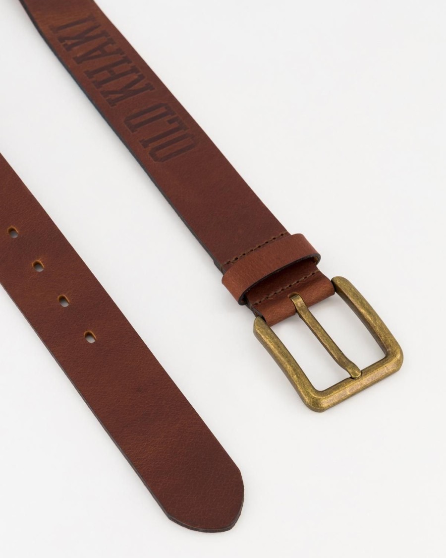 Old Khaki Belts | Echo Logo Branded Leather Belt Brown