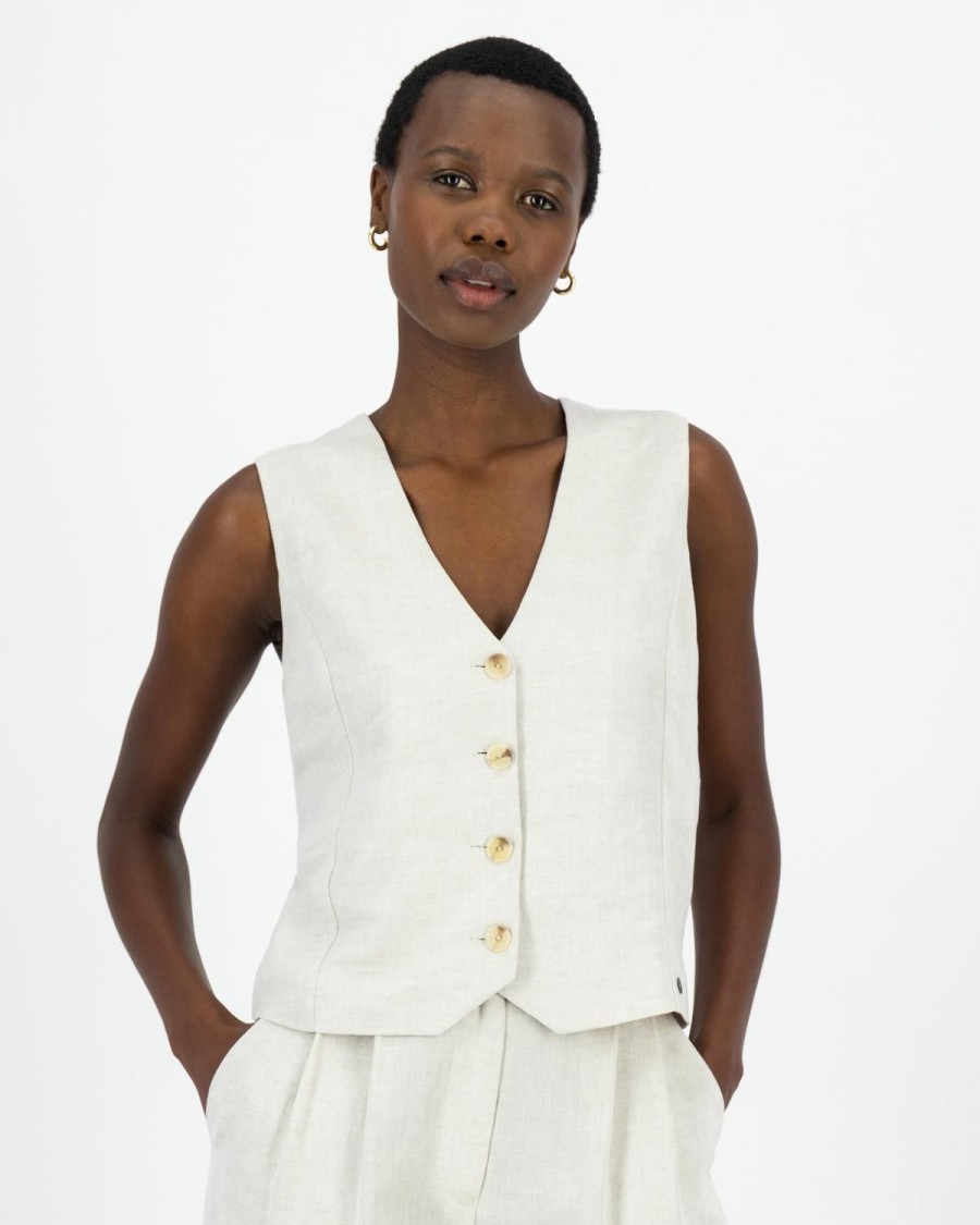 Old Khaki Jackets | Women'S Ally Linen Waistcoat Stone