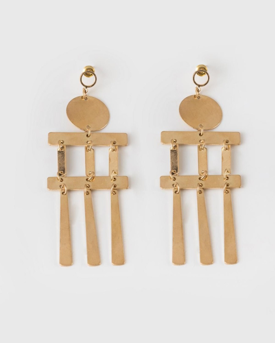 Old Khaki Jewellery | Women'S Tiered Disk Chandelier Earrings Gold