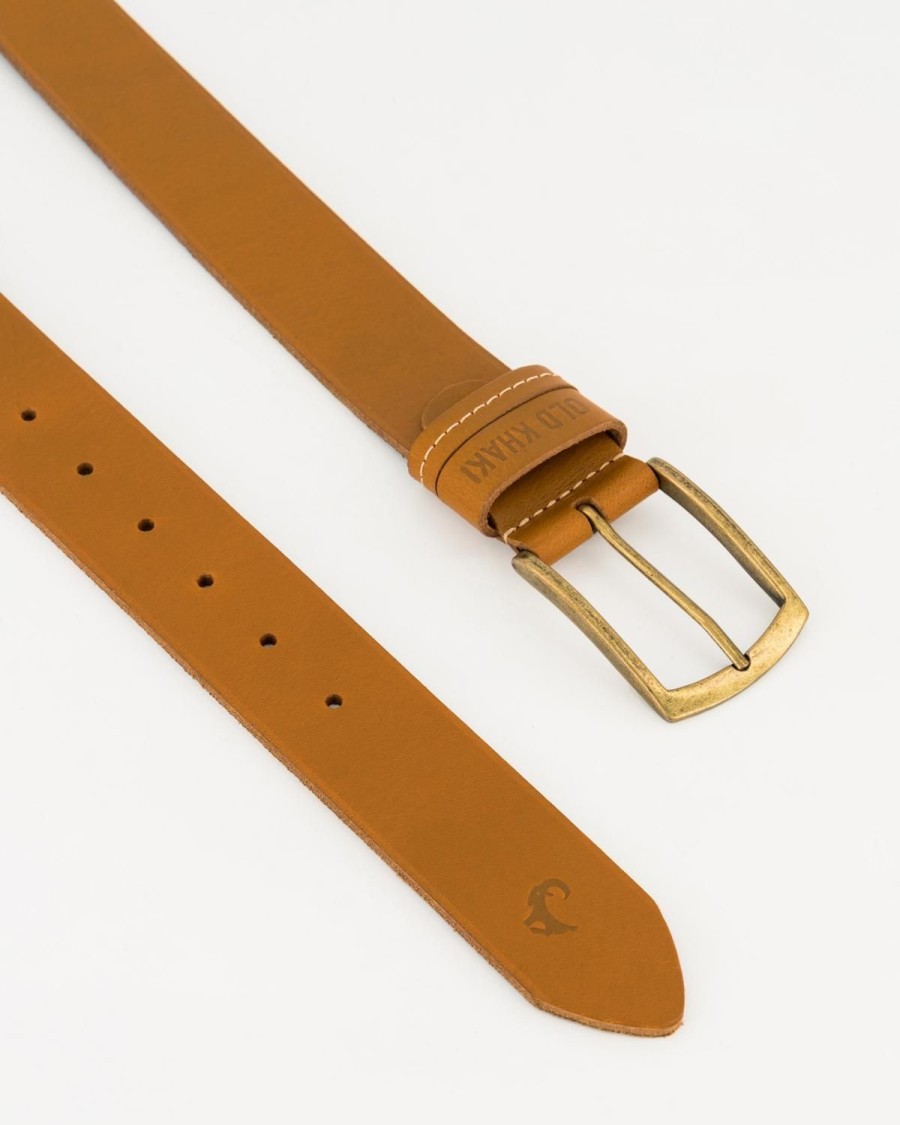 Old Khaki Belts | Cyprus Stud And Loop Detail Leather Belt Tan