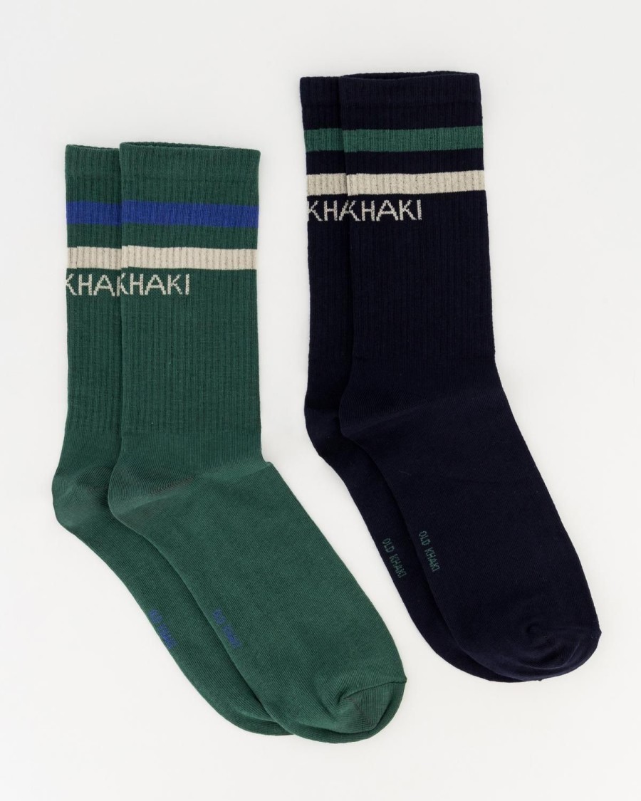 Old Khaki Socks & Underwear | Men'S 2-Pack Finch Ribbed Striped Socks Green