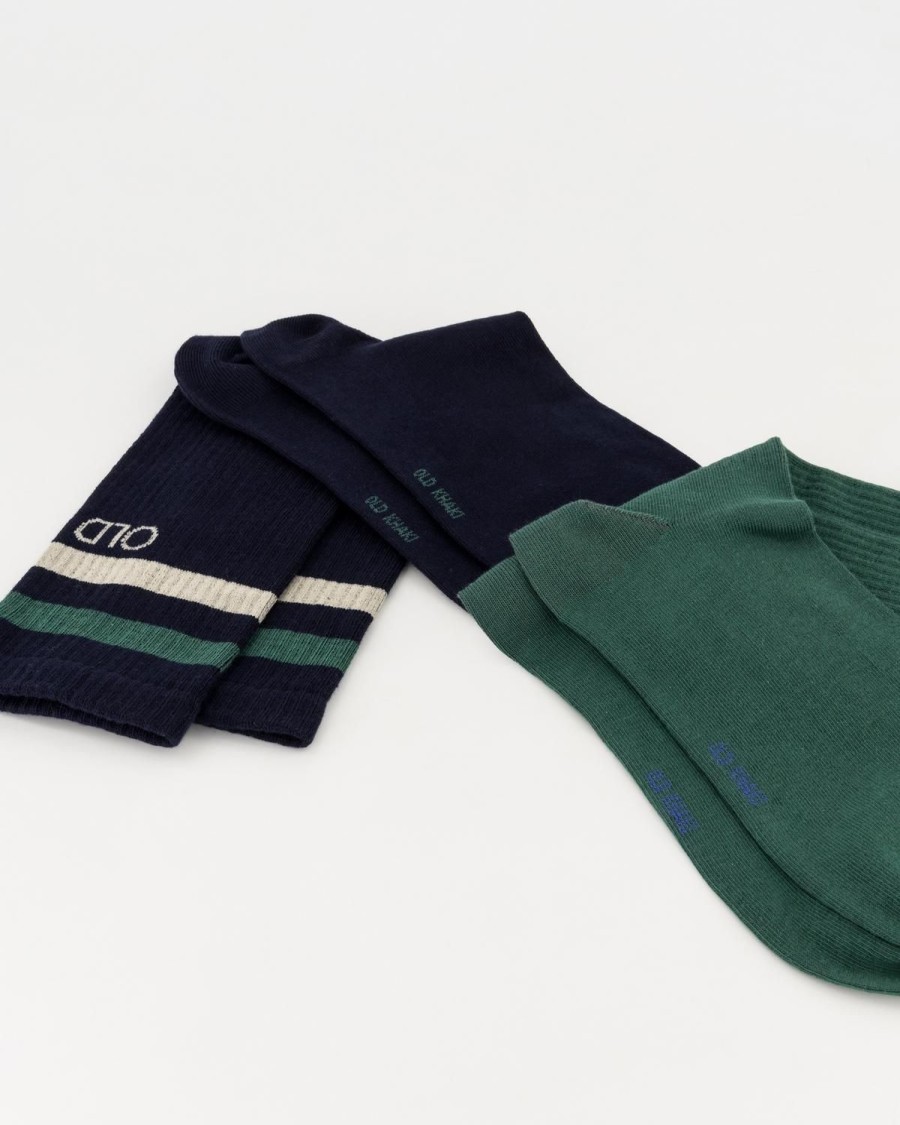 Old Khaki Socks & Underwear | Men'S 2-Pack Finch Ribbed Striped Socks Green