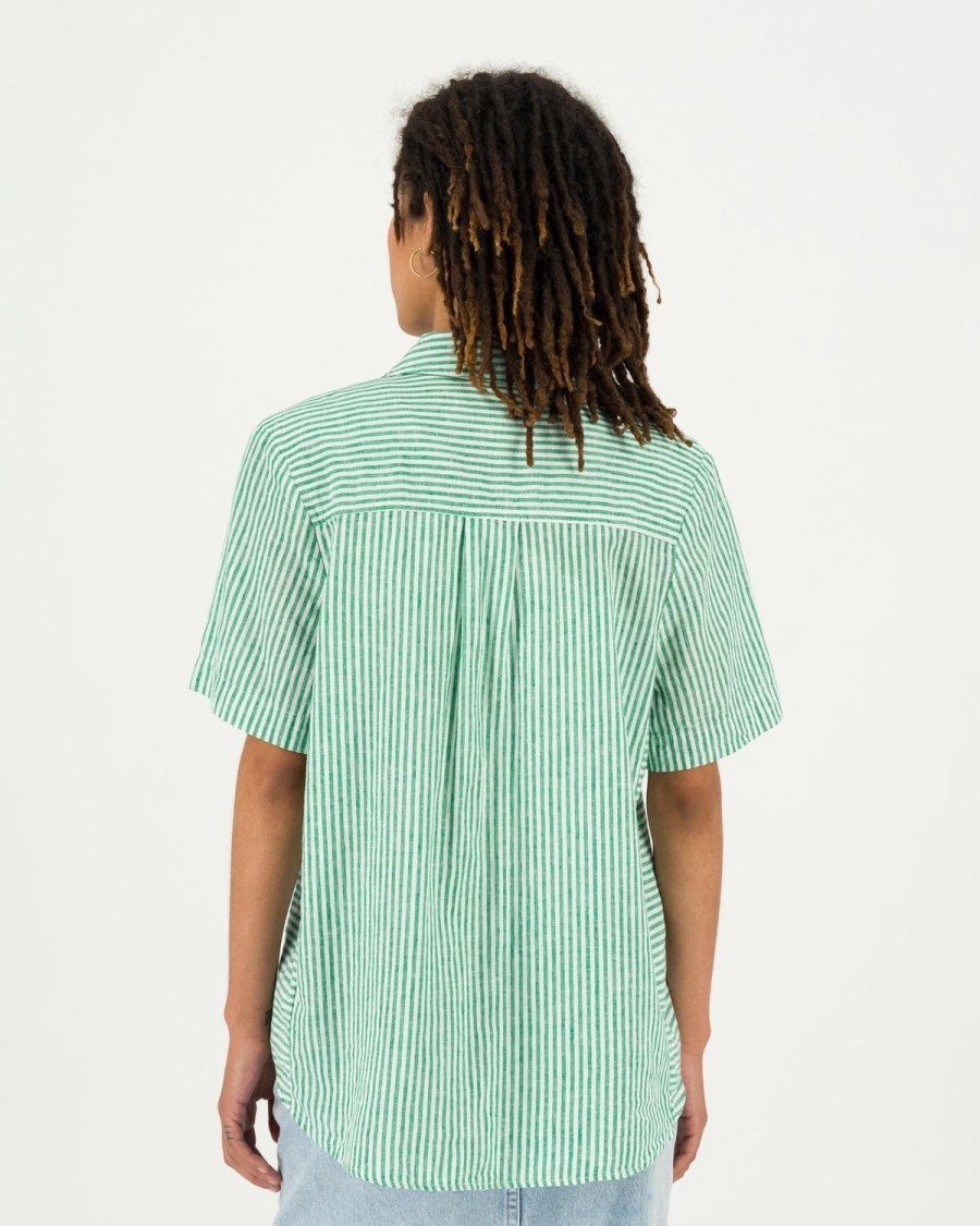 Old Khaki Shirts & Blouses | Women'S Alba Linen Stripe Shirt Green