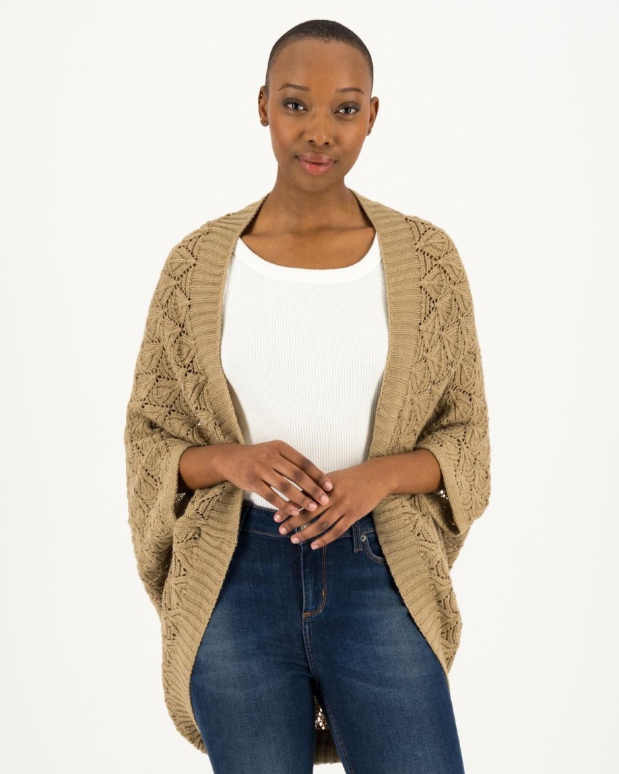 Old Khaki Scarves & Kimonos | Women'S Fay Knitted Shrug Kimono Oatmeal