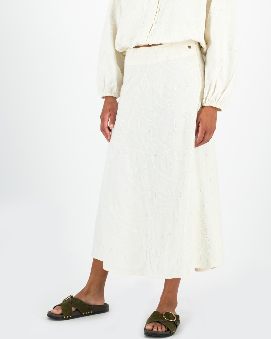 Old Khaki Skirts | Women'S Palesa Embroidered Skirt Milk