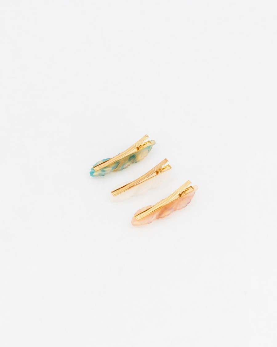 Old Khaki Hair Accessories | Women'S Leaf Mother Of Pearl Clips (3-Pack) Green