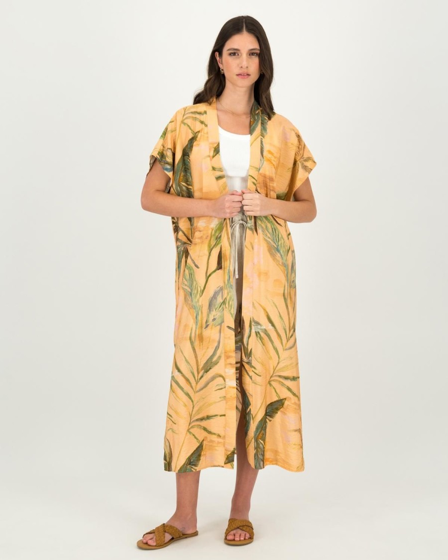 Old Khaki Scarves & Kimonos | Women'S Hattie Tropical Leaf Printed Kimono Pink