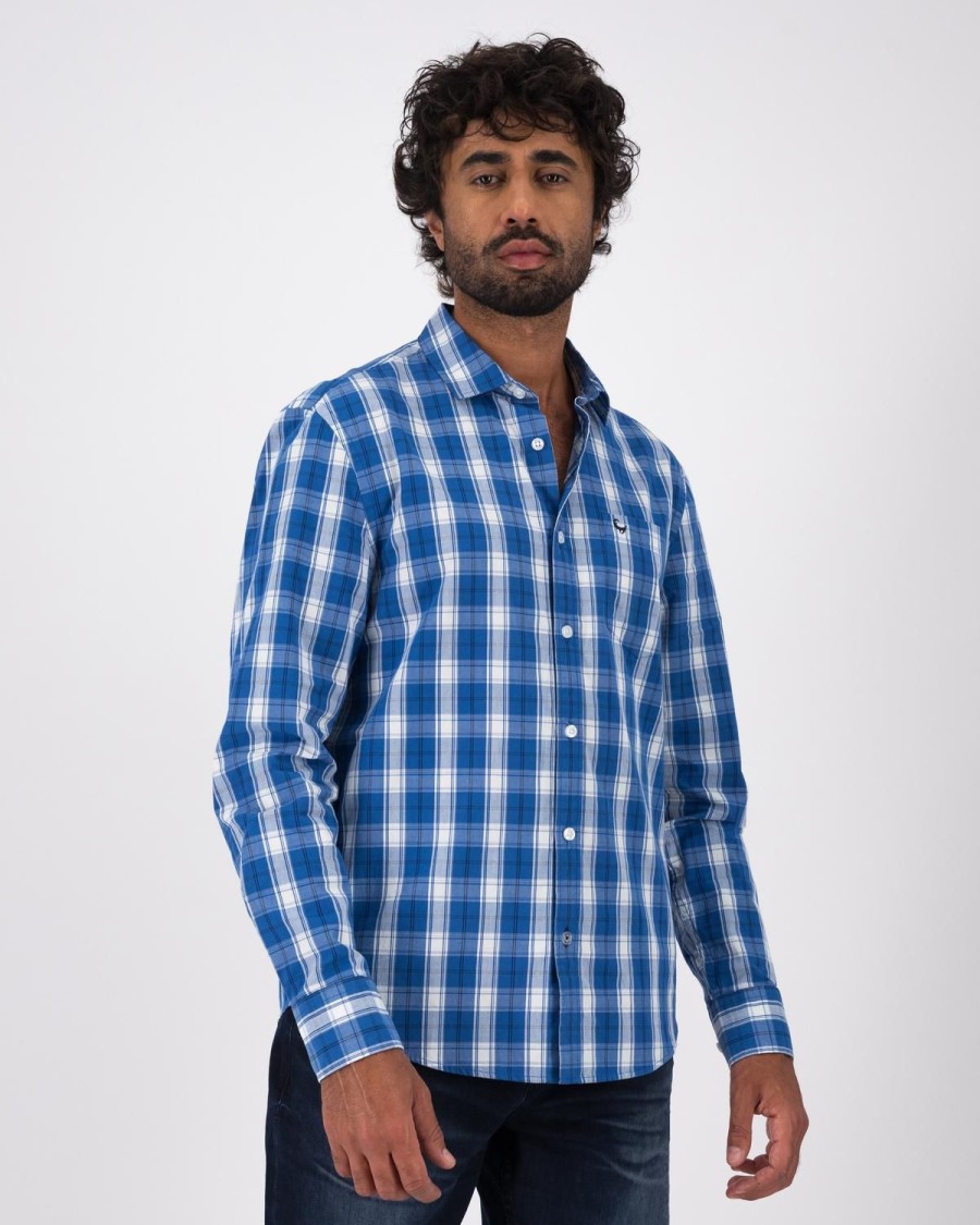 Old Khaki Shirts | Men'S Albert Check Slim Fit Shirt Blue