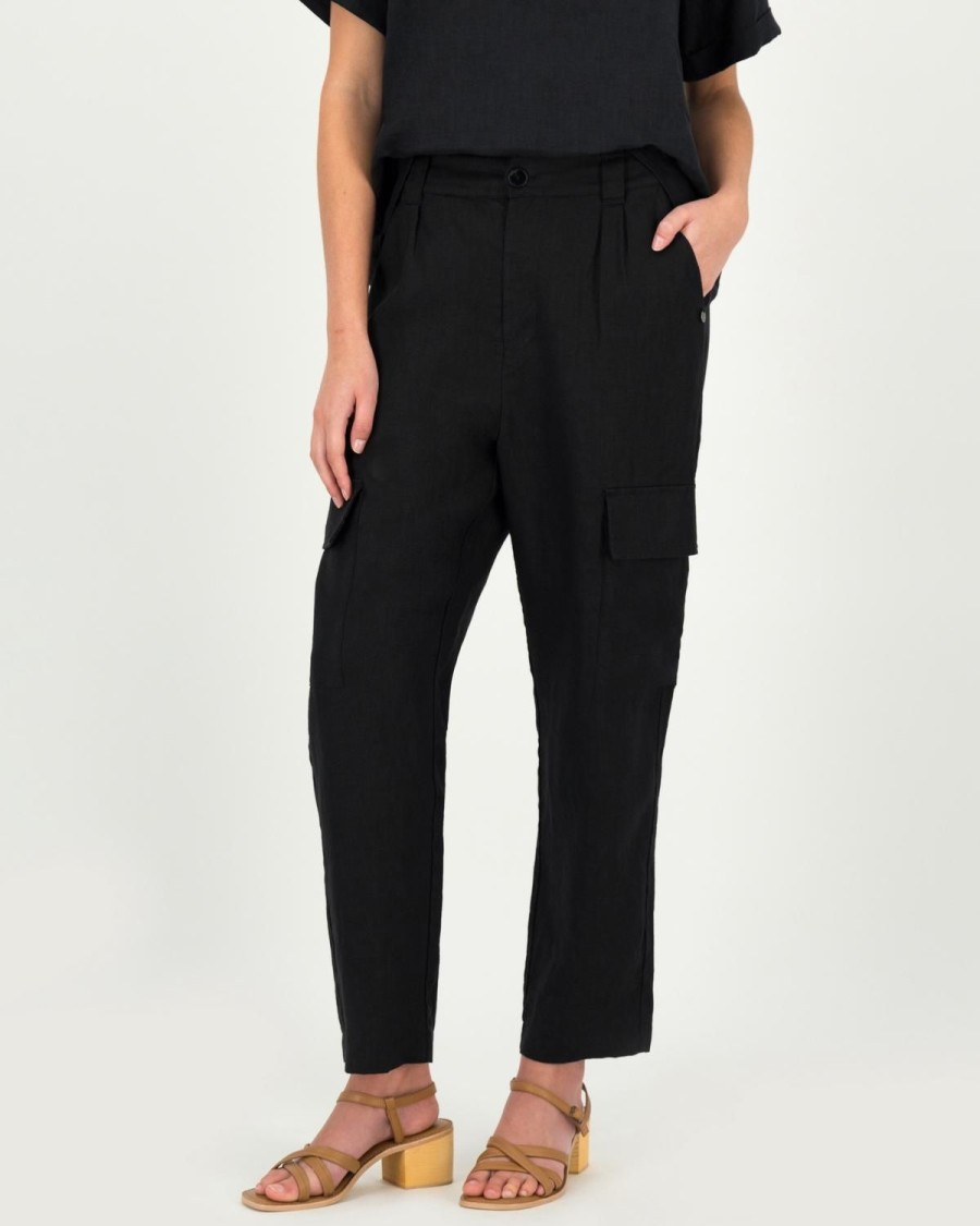 Old Khaki Pants | Women'S Audrey Linen Utility Pants Black