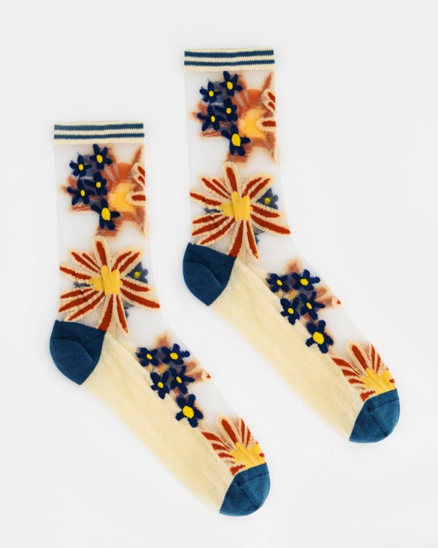 Old Khaki Socks | Women'S Nikka Floral Mesh Socks Blue