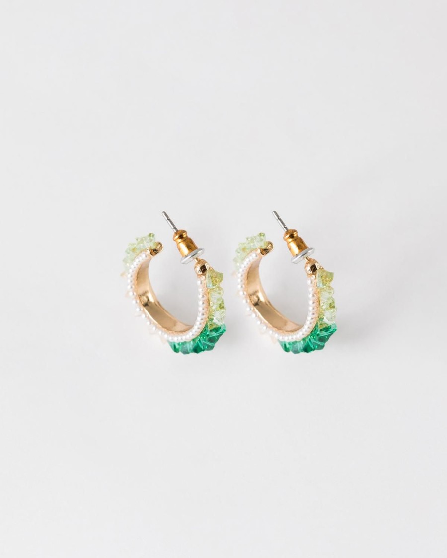 Old Khaki Jewellery | Women'S Bead & Pearl Hoop Earrings Green