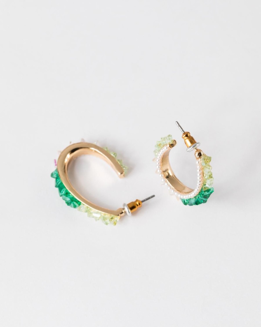 Old Khaki Jewellery | Women'S Bead & Pearl Hoop Earrings Green