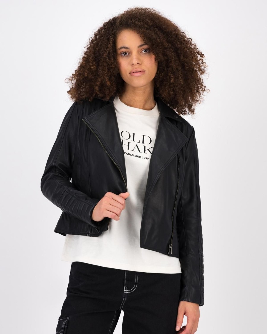 Old Khaki Jackets | Women'S Tiana Leather Biker Jacket Black